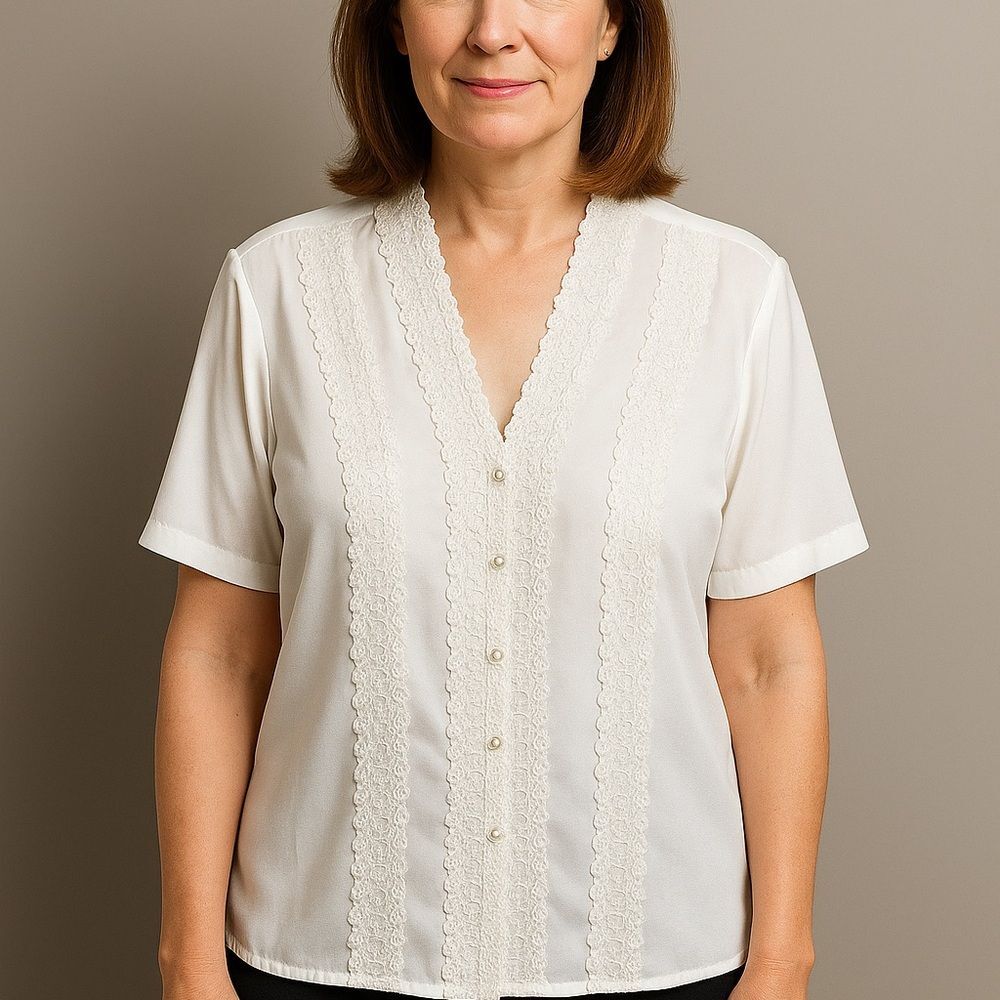 Elegant White Lace Trim Women's Top